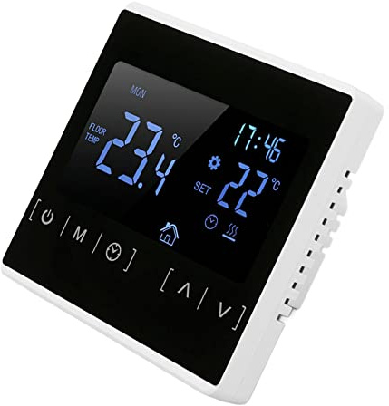 Asixxsix Floor Heating Thermostat, Smart Thermostat Memorize All Your Settings, 5‑50 ℃ Temperature Control Backlit Touch Screen Suitable for All Kinds Of Electric Heating Systems