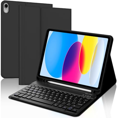 WAVATA Funda Teclado para iPad 10ª Gen 2022/ A16 11 Gen 2025- Teclado Español Bluetooth Desmontable para iPad 11 Gen 2025/10 Gen 2022, Negro