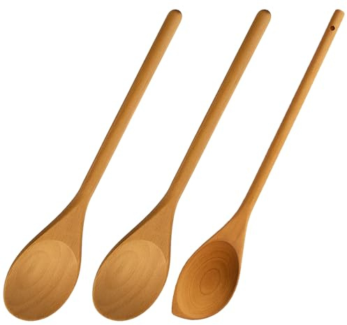 3PCS Wooden Spoons for Cooking, Wooden Spoon, Wooden Cooking Spoons - Natural Wood Kitchen Utensils Set with Long Handle for Stirring Mixing and Serving