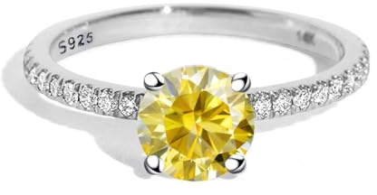 Moissanite förlovningsringar for kvinnor 1ct D färg VVS1 diamantringar 925 sterling silver vigselringar for med certifikat(Yellow,6)