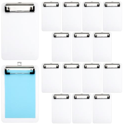 FINGERINSPIRE 16 Pack Mini Planchettes à Pince Plastique A6 185x120mm Portable Petites Planchettes à Pince Blanches Rectangles Planchette à Pinces Plastique Blanches pour Fournitures Scolaires Bureau