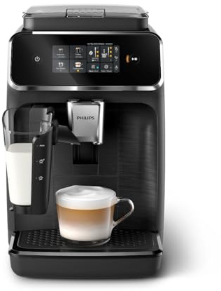 Philips 2300 Series Fully Automatic Espresso Machine with LatteGo milk system and integrated grinder, 4 Coffee Pre-Sets & Hot Water, 15-Bar Pressure, Matte Black (EP2330/10) (Renewed)