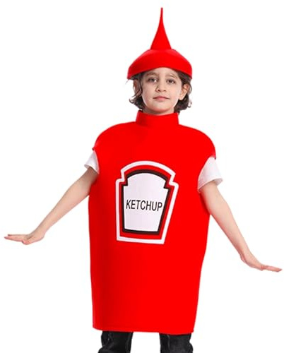 xowwyue Déguisements Halloween | Tenue Drôle Ketchup avec Fermeture Éclair,Robe D'Halloween Mignonne En Forme De Nourriture,Pour Célébrations Fêtes Soirées Danses Spectacles et Scène de
