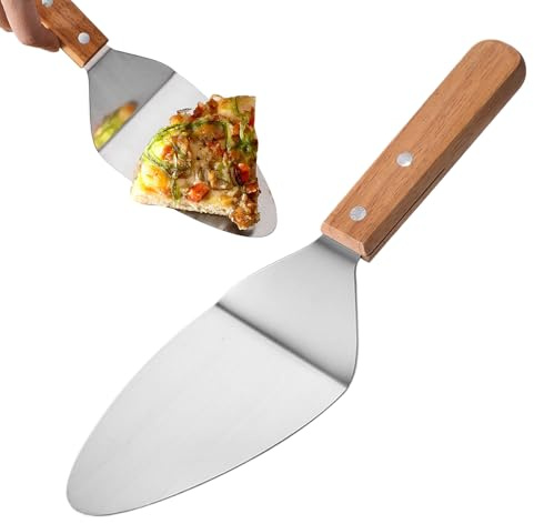 Pizzalyftspatel, tårtspade – pizzaspatel i rostfritt stål med trähandtag, tårtspatelskärare, matlagningsverktyg för desserter, kakor