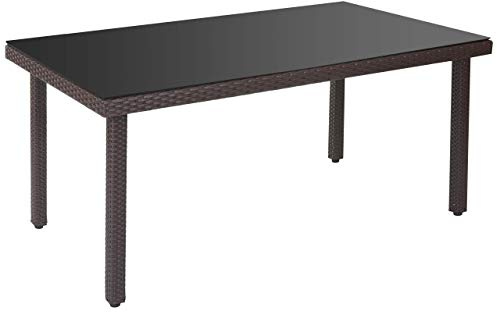 Mendler Poly-Rattan Gartentisch Cava, 160x90x74cm - braun | Esstisch, Tisch mit Glasplatte