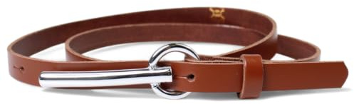 FRONHOFER Damengürtel Leder 1,5 cm, lange Koppelschnalle silber | Bundweite 75-120 cm, Schnalle 8,5 x 3 cm nickelfrei, Leder 2-3 mm flach, Made in Germany