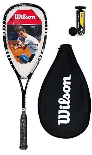 Wilson Hyper Hammer 120 PH Squashschläger + 3 Dunlop Squash Bälle - Schwarz + 3 Pro Bälle