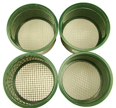 Stackable Plastic Sieve / 4 Screens Classifying 1/4-1/10-1/20-1/30 Mesh-Gold 5-5/8 Across +Vial-Snuffer-Magnifier