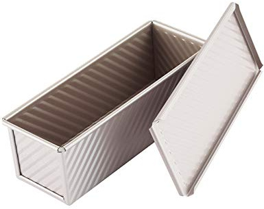 CHEFMADE Pullman brödform med läpp, 0,66 lb degkapacitet non-stick rektangulär vågig brödlåda för bakning 2,8 tum x 8,1 tum x 2,8 tum (champagneguld)