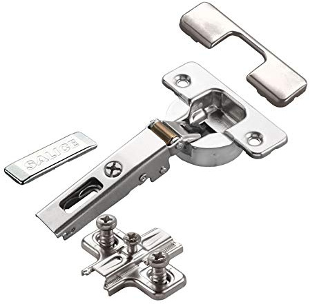 2 x Salice Topfband Serie 700 Dämpfer im Topf 110° Bohrbild T52 Eckanschlag | inkl. Kreuz-Montageplatte Höhe 6 mm mit Euroschrauben, Langlochverstellung, Abdeckkappen Schrankscharnier von SOTECH