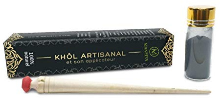 100% natürliches handgemachtes Khôl - BLUMPFREI - 10-g-Flasche mit Holzapplikator.