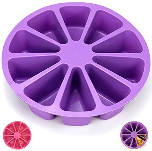 Goeielewe Silicone Baking Molds 10-Cavity Triangle Cake Pan Pizza Slices Mold for Cornbread Brownies Muffins Puddings Chocolates Biscuits Cookies, 10.9x2.3 Inches, Random Color
