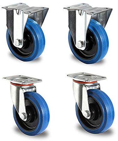 Rollensatz 2 Lenk- + 2 Bockrollen 100 mm Elastik Blue Wheels