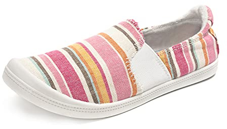 FUNKYMONKEY Women's Slip-On Canvas Sneakers Flat Shoes with Elastic Band, Breathable Terry Lining & Anti-Slip Sole-Lightweight Comfort Casual Walking Shoes (11 M US, Colorful Stripes)