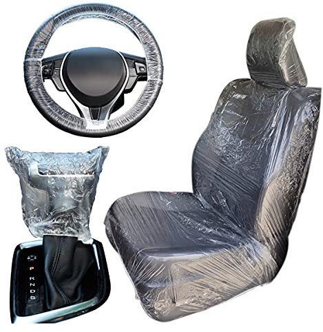Auptiz Pack of 10 Transparent Disposable Plastic Car Seat Covers, Waterproof Anti-dirty and Dustproof Protective Seat, Car Gear Cover, Steering Wheel Cover, Driving Chair Cover