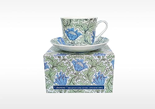 heritage BONE CHINA BREAKFAST CUP/SAUCER WILLIAM MORRIS ANENOME GIFT BOXED POSTAGE FREE UK