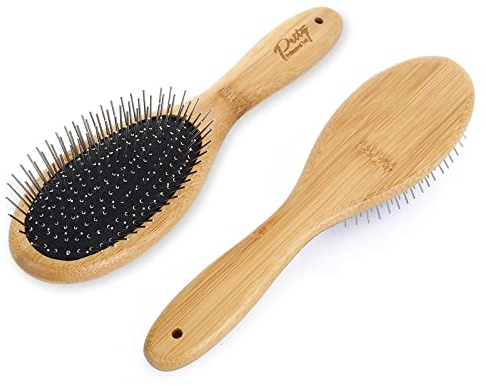 Molain Dog Grooming Brush - 20mm Stainless Steel Round Pins, Bamboo Handle, No Scratch Brush for All Hair Types (1Pc)