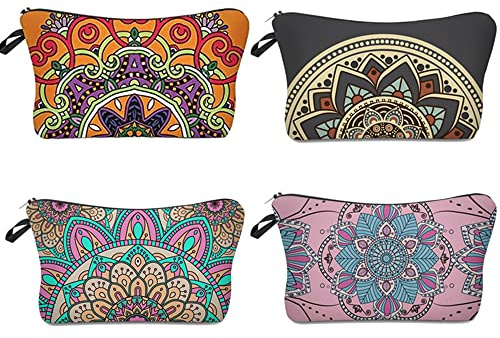 4 stück Kosmetiktasche Mandala Kleine Kosmetiktasche Segeltuch Multifunktionale Makeup Tasche mit Reißverschluss für Reise-DIY-Bastelschule