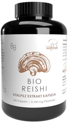 Pilze Wohlrab - Bio Reishi Extrakt - 240 Kapseln à 350 mg Reishi Extrakt je Kapsel - mit Vitamin C - Höchste Bio-Qualität - Nahrungsergänzungsmittel