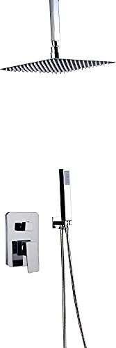 Duschset mit Led, Duschpaneel Duschsäule Regendusche Duschsystem Mit Handbrause Quadratisch Design