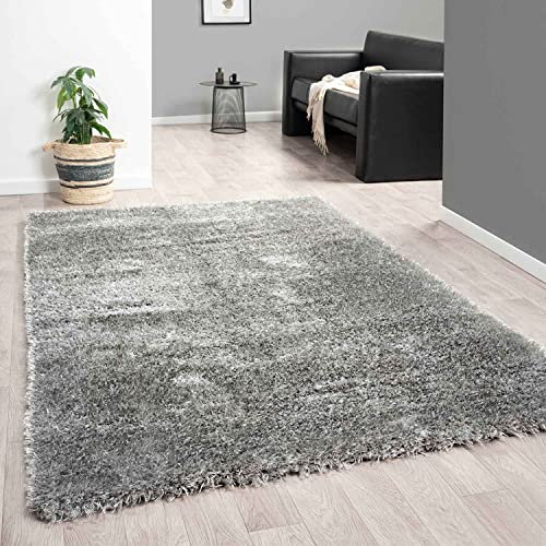 VIMODA Hochflor Teppich Wohnzimmer Shaggy Super Weich Soft Pastellfarben Einfarbig, Farbe:Anthrazit, Maße:120x170 cm