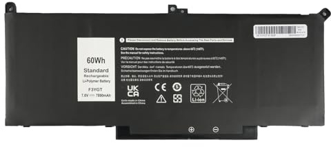 OYOMBA F3YGT DM3WC Laptop Akku - für Dell Latitude 7480 7490 7280 7290 7380 7390 E7480 E7490 E7280 451-BBYE DM3WC DM6WC 2X39G KG7VF P29S002 P73G002 [7.6V/ 60Wh/ 4 Zellen] | 7.6V / 7890mAh 1000 Ladezyklen Kein Memory-Effekt Schutz vor Überladung, Kurzschluss 12M Garantie + 24h Support