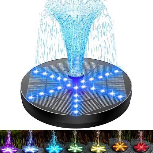 SZMP Fuente de Agua Solar 30 LEDs Colorido,Bomba de Fuente Solar,Fuente Solar de 4W con 8 boquillas y 4 fijadores,para Estanque de Jardín Fuente,Baño para Pájaros,Circulación de Agua para Oxígeno