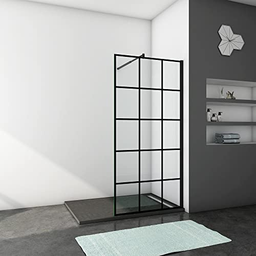 Ducha Casa 120x200cm Mampara de ducha frontal 1 hoja marco negro, 8mm cristal templado antical, barra 70-120cm y perfil negro
