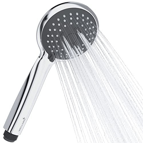 WELLGRO Duschkopf mit 3 Sprüheinstellungen aus hochwertigen ABS-Kunststoff Maße ca. 23,5 x 9,8 cm (LxØ) chromfarben