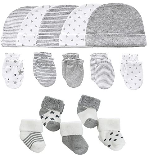 MAMIMAKA Baby Caps Handschuhe und dicke warme Socken Baumwolle Neugeborene Essentials Zubehör (Hüte+Handschuhe+Terry Socken),0-6 Monate