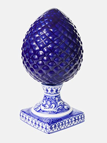 Terrecotte del Sole - Pigna in ceramica siciliana originale blu piede quadrato decorato H 50 cm, realizzata e decorata a mano.