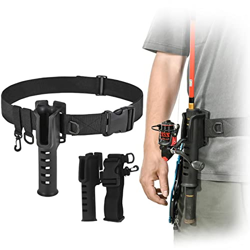 plplaaoo Outdoor-Köderangeln Angelgürtel mit Haken-D-Ringen, Taillengürtel Angelrutenhalter, Verstellbarer Angeln Watgürtel Taille Rutenhalter Gürtel für Surf Casting Kajak, Angeln Zubehör(Black)