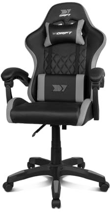 DRIFT GAMING DR35 – Silla Gaming Ergonómica Profesional con Soporte Lumbar y Reposabrazos 2D Ajustables, Reclinable 135°, Base Robusta, Ruedas Silenciosas, Tapizado en Cuero Sintético, Negro y Gris