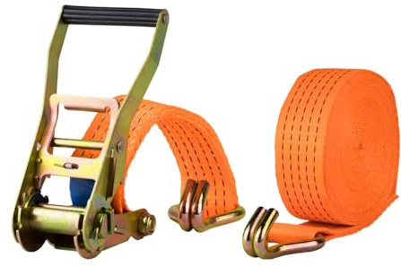 Spanngurt 5t 50mm x 8m – 2-teilig mit Ratsche & Spitzhaken – Zugkraft 5000kg – Polyester Zurrgurt – Sicherer Transport, Verzurren, Sichern von Ladung (1 Stück)