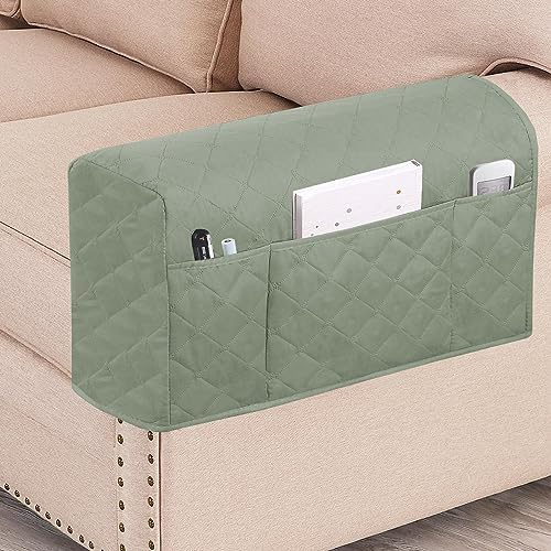 GAMUKAI 2 Pack Waterproof Armrest Covers for Chairs & Sofas – Anti-Slip Furniture Protectors with Side Pockets, Washable Couch Armrest Covers Set (Fits Most Chair Arms) (Sage)