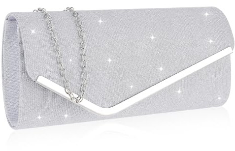 Bewudy Damen Clutch, Glänzende Pailletten Abendtaschen mit Abnehmbarer Kette, Envelope Handtasche für Damen, Elegante Cross Body Umhängetasche für Hochzeit Party Bankett Feiertage (Silber)