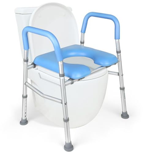 YIKAD Rialzo rialzato per WC con maniglie, telaio di sicurezza regolabile in altezza, comodo e imbottito, rialzato, per anziani, disabili, incinte, sicurezza fino a 158,8 kg di capacità