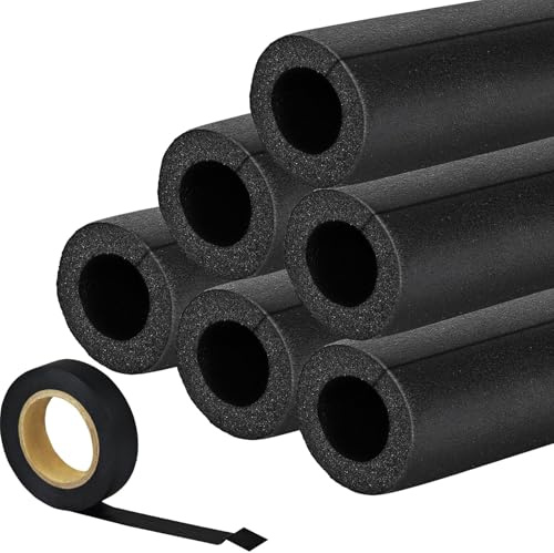 5 Pack Pipe Insulating Foam Tube 1 inch by 6 ft Water Pipe Covers with PVC Tape Pre Slit High Density Rubber Pipe Wrap Foam Tubing - Soft and Bendable - Prevent Outdoor Pipe from Freezing in Winter