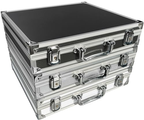 ECI Alu-Koffer Leer mit Aluminium Leisten Koffer Box Innenmaß 34 x 30 x 6 cm Farbe Schwarz