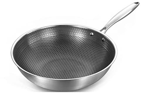 KANBUN Bratpfanne, 32 cm, Edelstahl, Wok-Pfanne, unbeschichtet, Bratpfanne, Schmiedestahl, für Elektro-, Induktions- und Gasherde, gesund