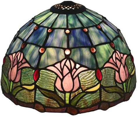 BOTOWI Tiffany Abat-Jour Lampe de Remplacement 12 Tulipe Verre teinté Abat-Jour Seulement avec Capuchon Rose Bleu Pourpre Vert Couverture de lumière Vintage pour Lampe de Table Lampe à Suspension