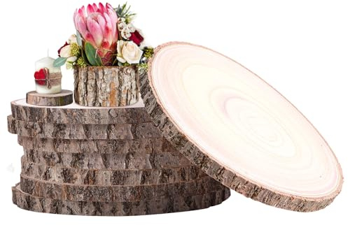 8 Pcs Wood Slices 9-10 Inches Natural Wood Rounds,Unfinished Centerpieces for Tables,Round Wooden Discs,Wooden Slices for Centerpieces/Crafts,Baby Shower,WeddingTable Decor, Forest Decor