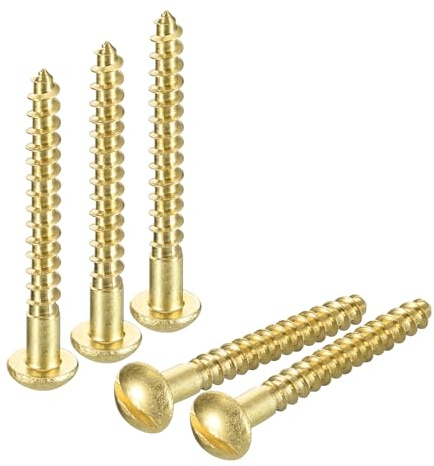 QUARKZMAN Holzschrauben M5 x 40mm Schlitz Rundkopf Messing Selbstschneidende Schraube Holzarbeitsschraube 10 Stück