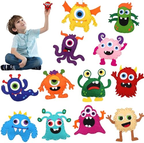 WSNDM 12 Stück DIY Nähset Tierformen Filz Bastelset für Kinder und Anfänger, Tiere Nähen Bastelset, mit Füllwatte, Plastiknadeln, Gefüllte Filz Plüsch Ornamente für Handwerk