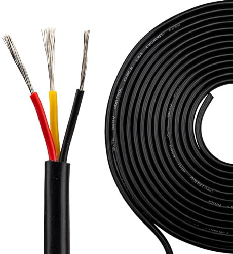 URCIANOW 20 Gauge 3 Core Cable Wire 3 * 0.5mm² 20M 3 Conductor Wire 20AWG Stranded Wire Tinned Copper Cable Low Voltage Extension Black PVC Sheathed for DIY Lighting