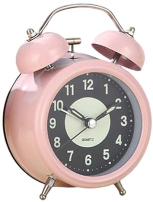 F Fityle Analoger Wecker, Doppelglocken-Wecker mit Nachtlicht, Retro-Design, lauter Alarm, leise, kleine Uhr für Badezimmer, Schreibtisch, Teenager, ROSA