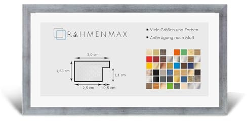 RahmenMax Morena Bilderrahmen Posterrahmen 30x90 cm Farbe Silber Patiniert Verrostet Optik 90x30 cm mit weisser Rückwand und Antireflex Acrylglas