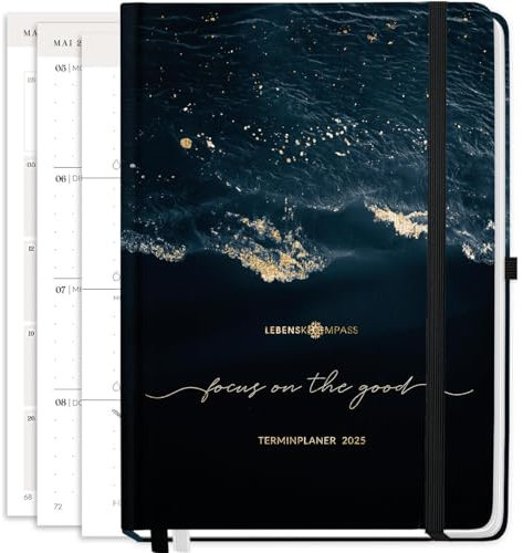 Lebenskompass Kalender 2025 Buchkalender A6 - Schöner Wochenkalender & Terminplaner 2025 - stabiles Hardcover - Taschenkalender 2025 - Buchkalender A6 + Viele Extras