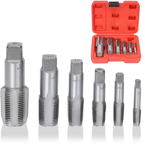 aleawol 6-teiliges Rohrgewindebohrer-Set, Npt-Gewindebohrer-Set | Kohlenstoffstahl Gewindeschneider mit Aufbewahrungsbox, 1 Zoll, 3/4 Zoll, 1/2 Zoll, 3/8 Zoll, 1/4 Zoll, 1/8 Zoll