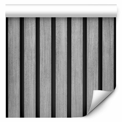 murando - Vlies Tapete Deko Panel Fototapete Wanddeko 10 m Holz optik 3D Lamellen - Tapetenrolle Mustertapete Wandtapete modern design Dekoration - Holzlatten in Farbe Grau - f-B-10147-j-a